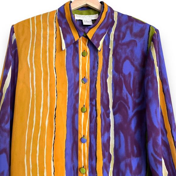 Vintage Marshall Rousso Abstract Print Sheer Long Sleeve Tunic Women's Size L - Picture 3 of 10